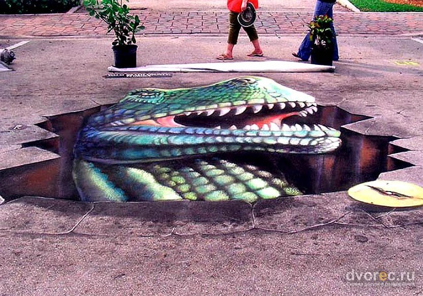 Объемные рисунки на асфальте (Street Painting - 3D). Клик - следующее фото.