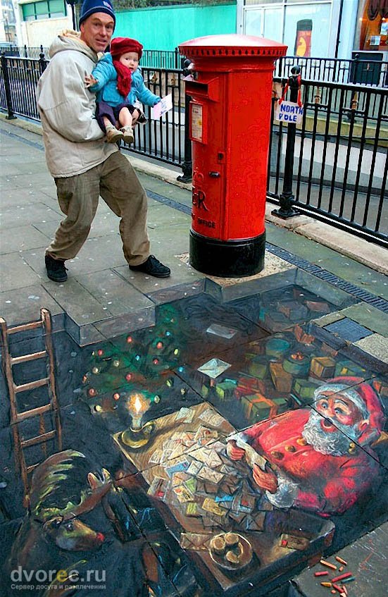 Объемные рисунки на асфальте (Street Painting - 3D). Клик - следующее фото.